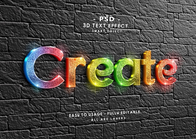 PSD create 3d colors glitter text style effect on wall