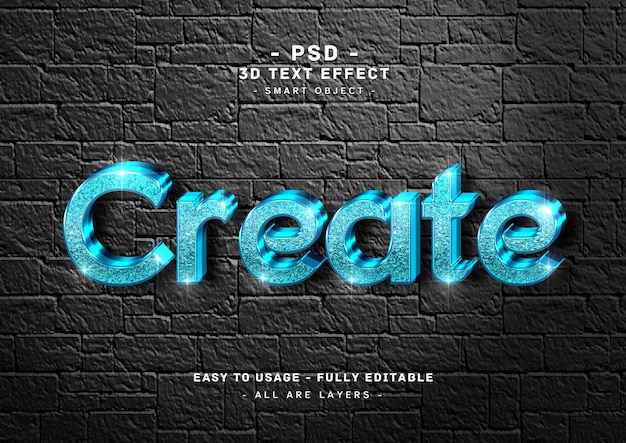 PSD create 3d glitter text effect blue style