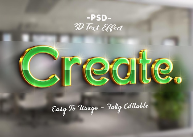 Create 3d green golden editable text effect or logo mockup