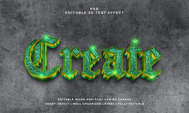 PSD create 3d green golden editable text effect style