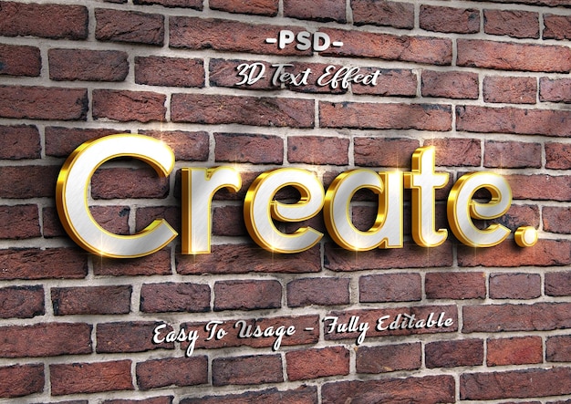 Crea un effetto stile testo dorato argento 3d sul muro