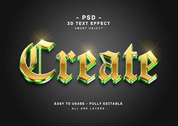 Create a 3d text effect with gold and green colors