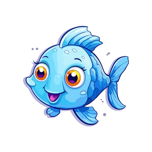 Create a cute only blue tang fish cartoon art style illustration watercolor png psd