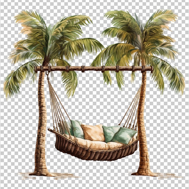 PSD create a high quality hammock in beach swing with coconut trees on white background