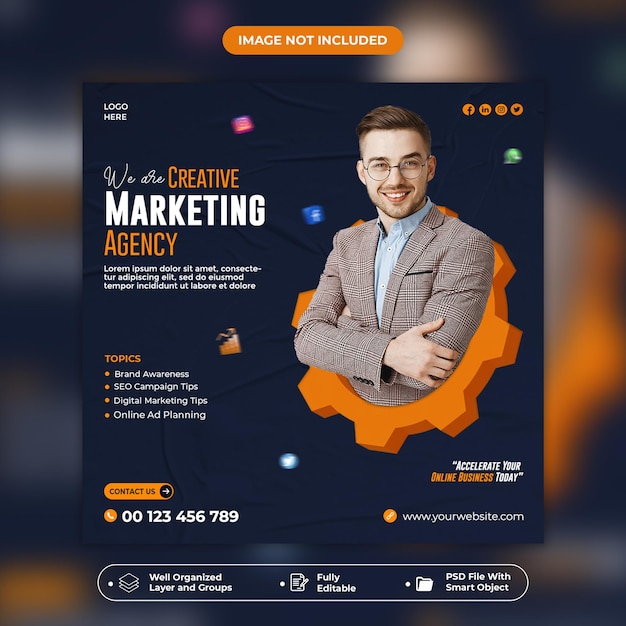 Creatief concept digitaal marketingbureau en zakelijke social media postsjabloon