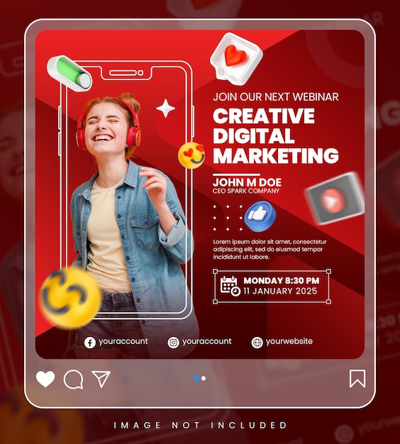 Creatief concept Digitale marketing live webinar en corporate instagram social media postsjabloon