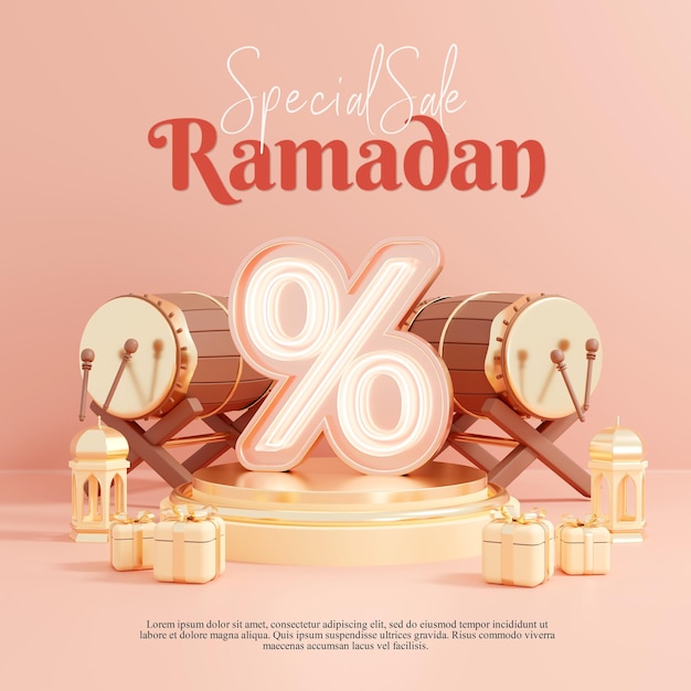 Creatief concept instagram post islamitische ramadan met 3d render illustratie digitale marketing