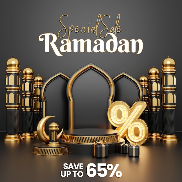 creatief concept instagram post islamitische ramadan met 3D render illustratie digitale marketing