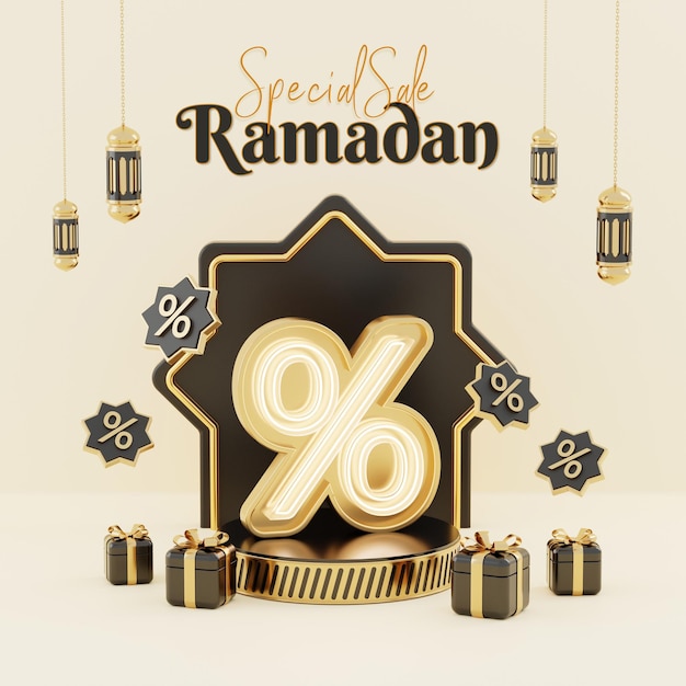 Creatief concept instagram post islamitische ramadan met 3d render illustratie digitale marketing