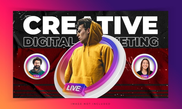 PSD creatief concept omslagvideo youtube-thumbnail voor live workshop-promotiesjabloon