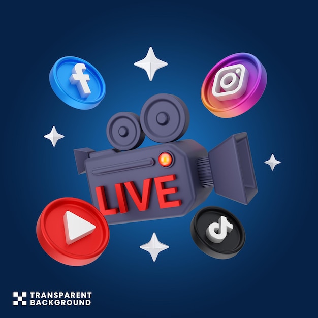 creatief concept van 3D render Camera Live-illustratie met 3D zwevend pictogram