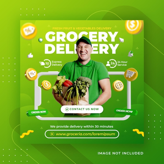 PSD creatief concept verse groente en fruit boodschappenbezorgpromotie voor instagram postsjabloon