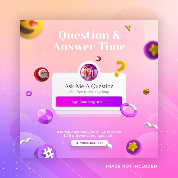 PSD creatief concept vraag- en antwoordtijd voor instagram-sjabloon voor posts op sociale media