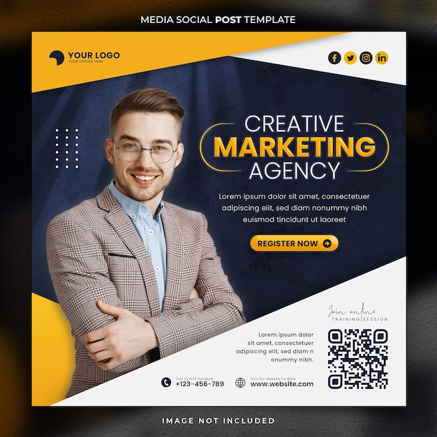 Creatief marketingbureau live online training media social post-sjabloon