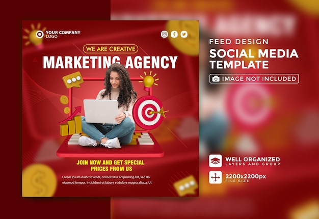 Creatief marketingbureau van instagram postbannersjabloon