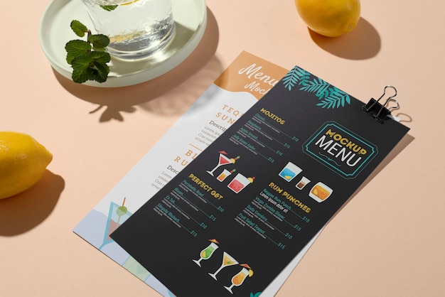 PSD creatief zomermenu met ingrediënten