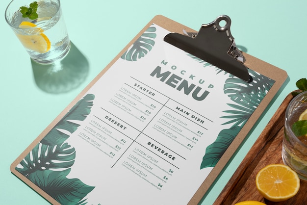 PSD creatief zomermenu met ingrediënten