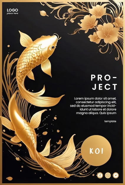 Creatieve abstracte poster met goud koi vis ontwerp