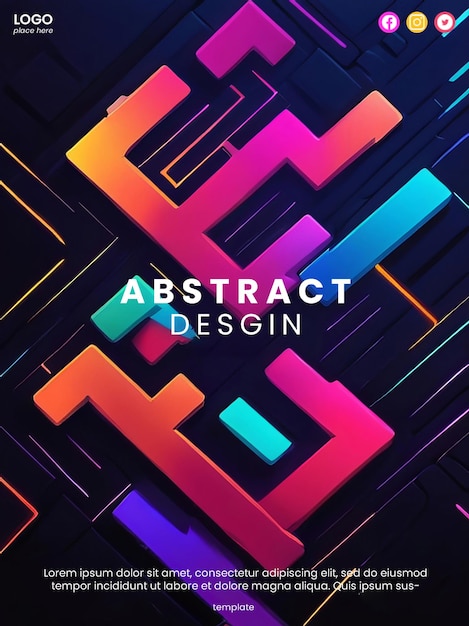 PSD creatieve abstracte poster met neon bakstenen ontwerp