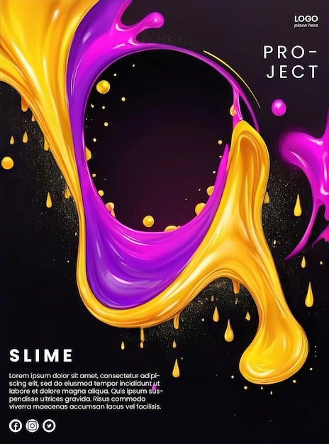 Creatieve abstracte poster met neon- en gouden slime-ontwerp