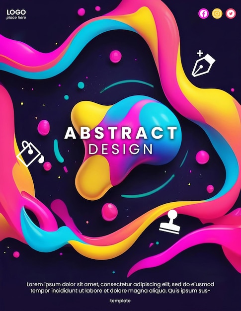 PSD creatieve abstracte poster met neon squishy ontwerp