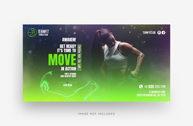 Creatieve gym en fitness sociale media facebook post of web banner sjabloon