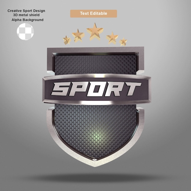 PSD design sportivo con scudo in metallo 3d creativo