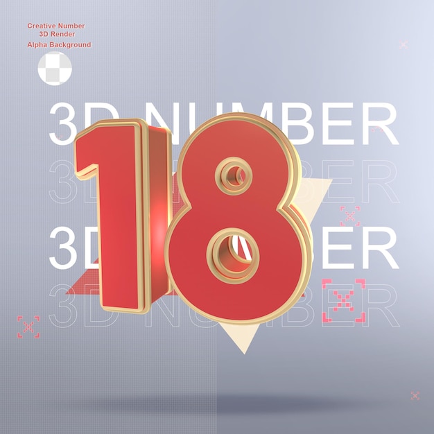 PSD creative 3d red number element for design