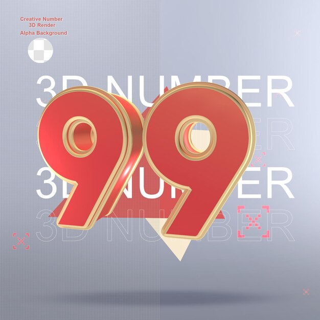 PSD creative 3d red number element for design