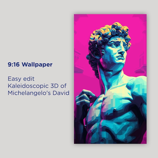 PSD creative abstract plaster statue of david in geometric shapes minimal concept art kaleidoscopic