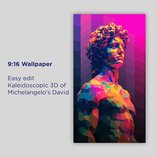 PSD creative abstract plaster statue of david in geometric shapes minimal concept art kaleidoscopic