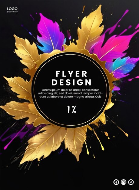 PSD creative abstract poster with gold and neon leaf design