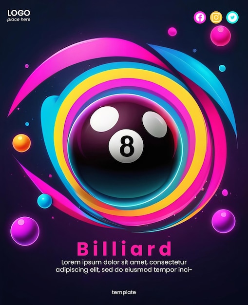 PSD creative abstract poster with neon billiard design