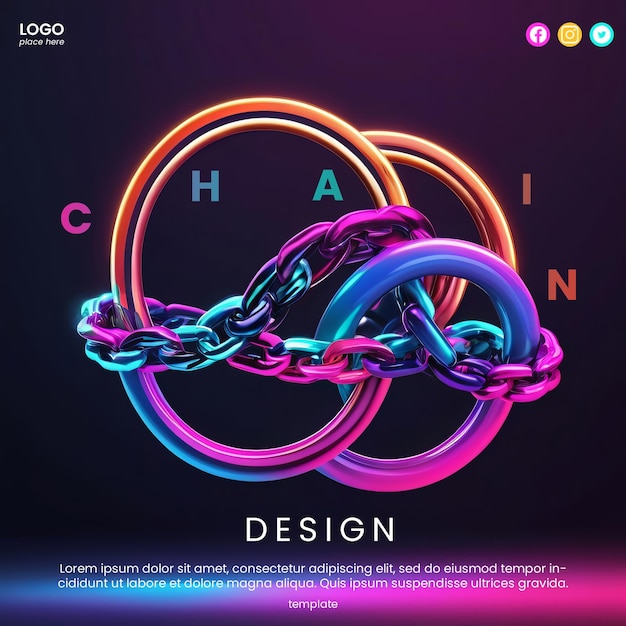 PSD ネオンチェーンデザインのクリエイティブな抽象的なポスター