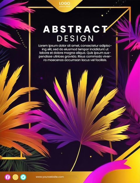 PSD creative abstract poster with neon and gold palm design