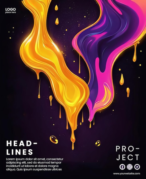 PSD creative abstract poster with neon and gold slime design