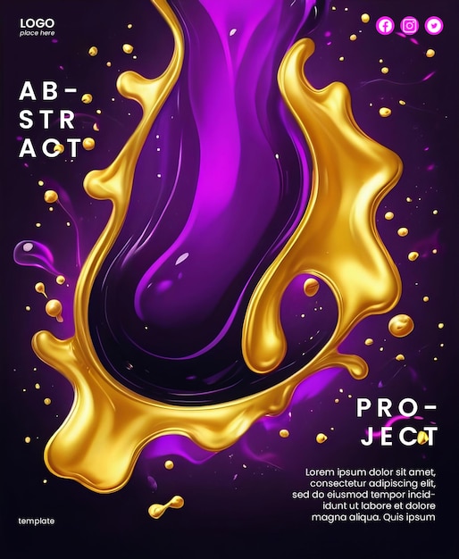 PSD poster astratto creativo con disegno in neon e slime dorato