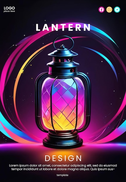 Creative abstract poster with neon lantern design