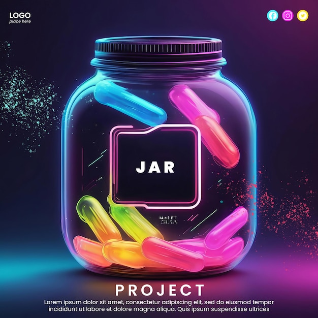 Creative abstract template with neon jar design