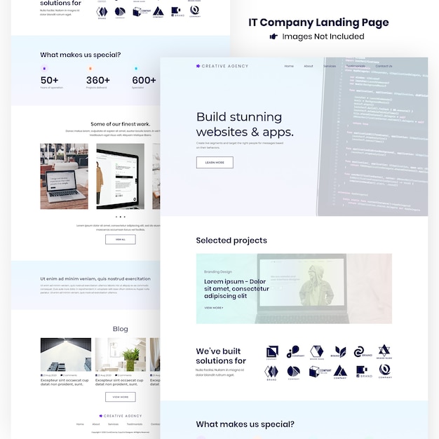 PSD creative agency website and apps development landing page