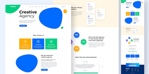 クリエイティブエージェンシーのウェブサイトデザインのモックアップまたはランディングページのテンプレート