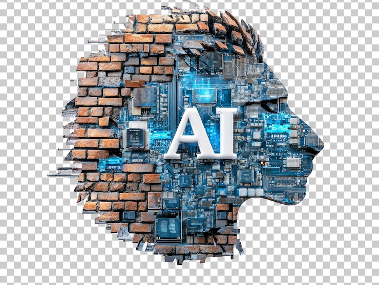 PSD creative ai concept featuring a lions profile made of circuit boards transparent