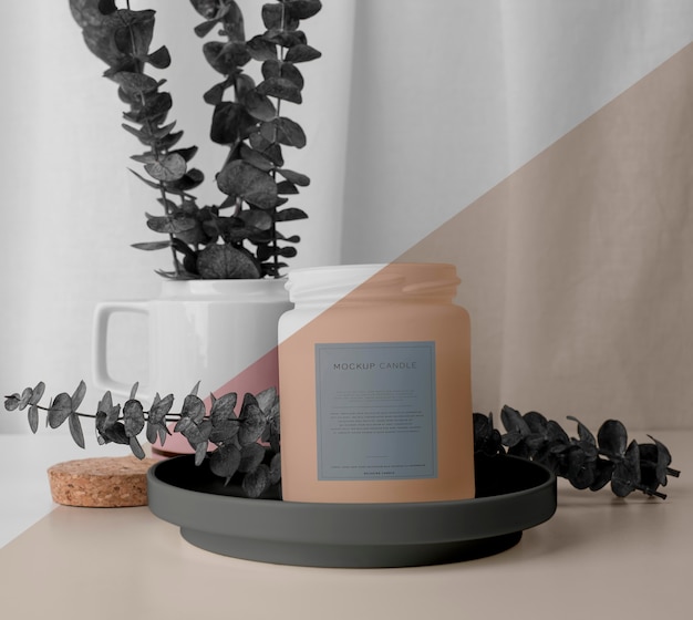 Creative arrangement of mock-up candle packaging