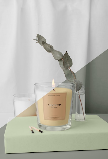 PSD creative arrangement of mock-up candle packaging