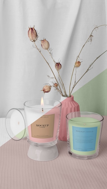 Creative arrangement of mock-up candle packaging