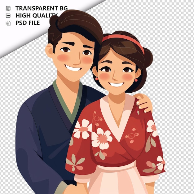 PSD creative asian couple flat icon style white background is
