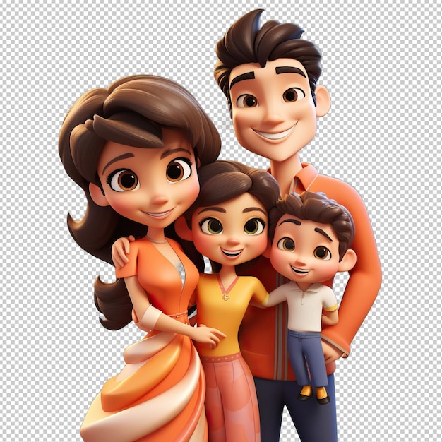 Creative Asian Family 3D Cartoon Style transparent background i