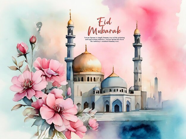 PSD creative beautiful watercolor eid and ramadan mubarak islamic design with editable text psd design