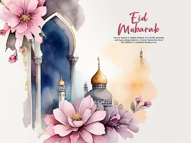 PSD creative beautiful watercolor eid and ramadan mubarak islamic design with editable text psd design