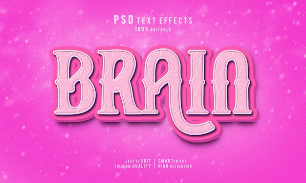 PSD Шаблон мокапа creative brain 3d с редактируемыми текстовыми эффектами